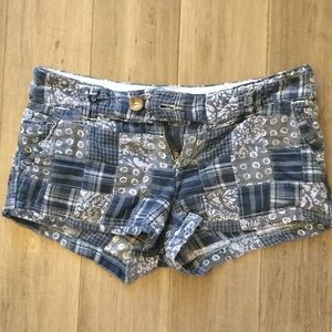 Blue and White Patchwork American Eagle shorts